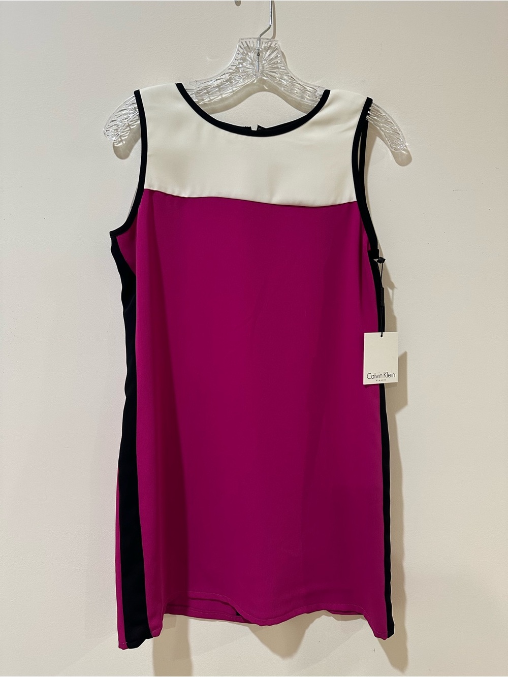 NWT Calvin Klein Colorblock Shift Dress Pink Black Ivory Size 6